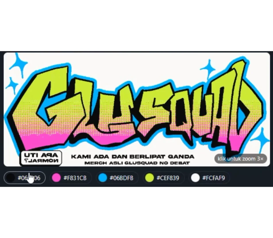Desain GLUSQUAD dipecah otomatis jadi 5 warna terpisah lengkap dengan kode warnanya, siap jadi film screen